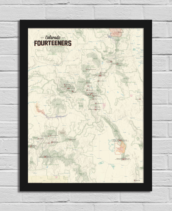 58 Colorado 14ers Map 18x24 Poster