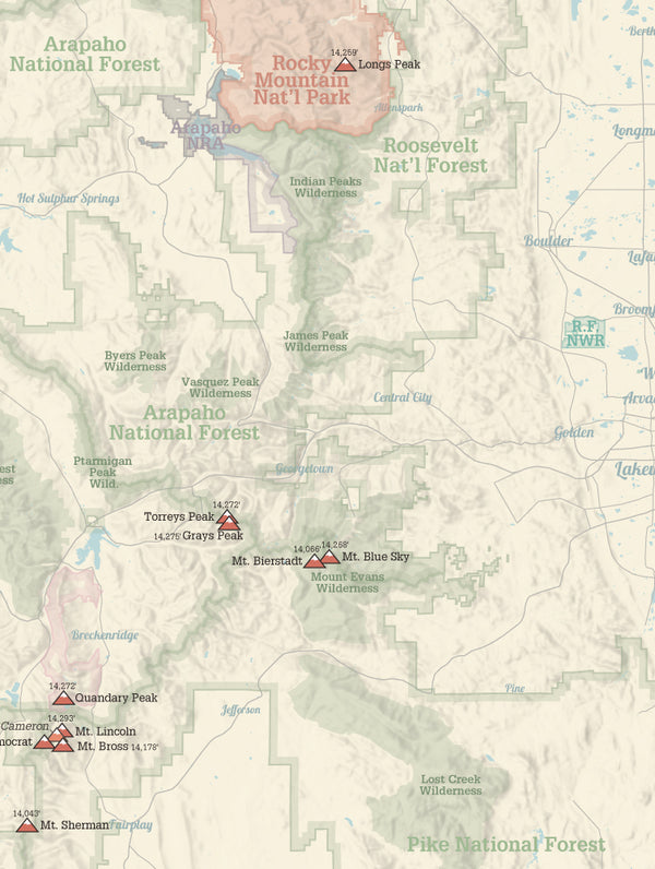 58 Colorado 14ers Map 18x24 Poster - Best Maps Ever
