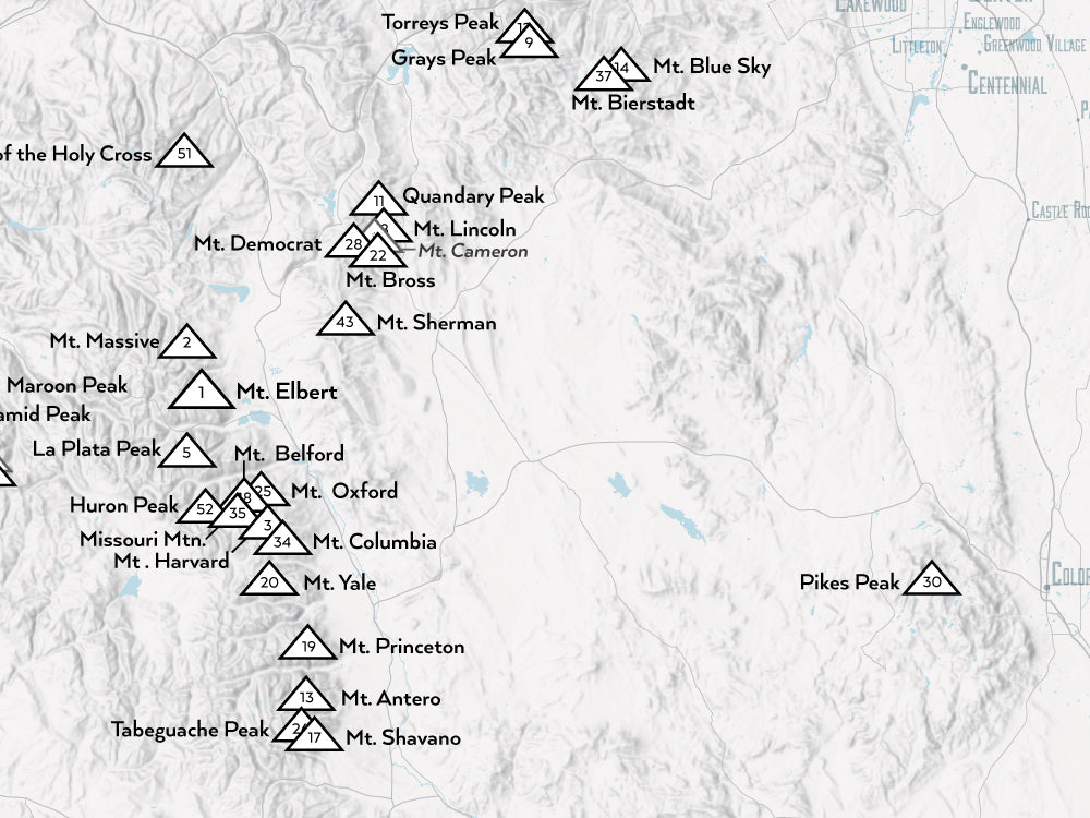 Colorado 14ers Map Poster - gray