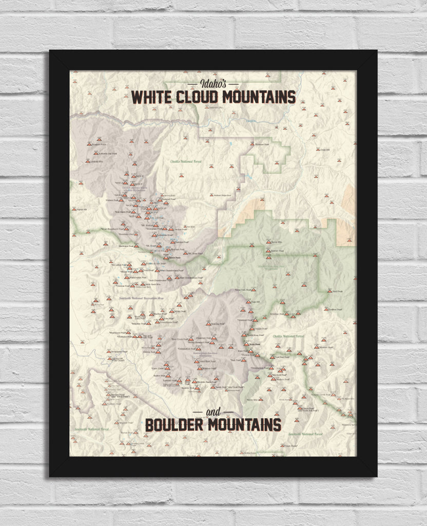 Boulder Mountains & White Cloud Mountains (Idaho) Climbers' Map 18x24 Poster