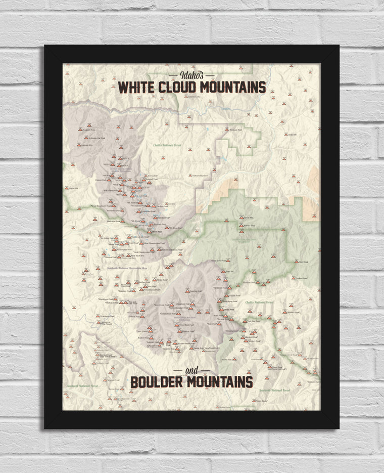 Boulder Mountains & White Cloud Mountains (Idaho) Climbers' Map 18x24 Poster