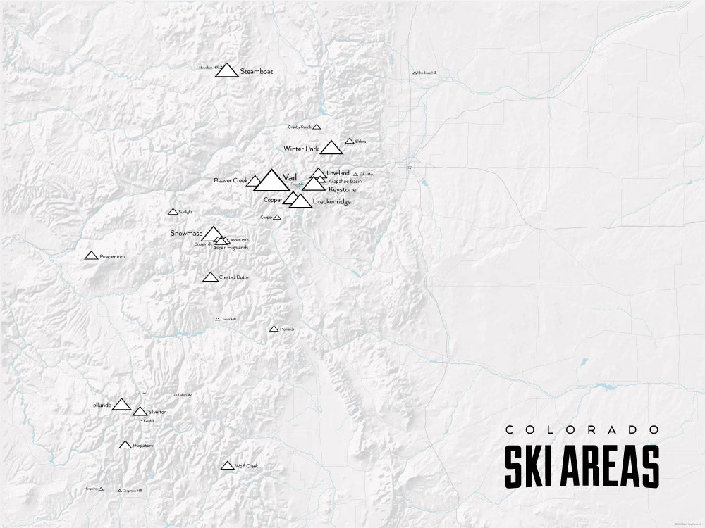 Colorado Ski Resorts Map Poster - gray