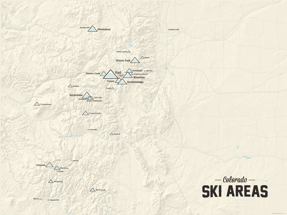 Colorado Ski Resorts Map Poster - beige