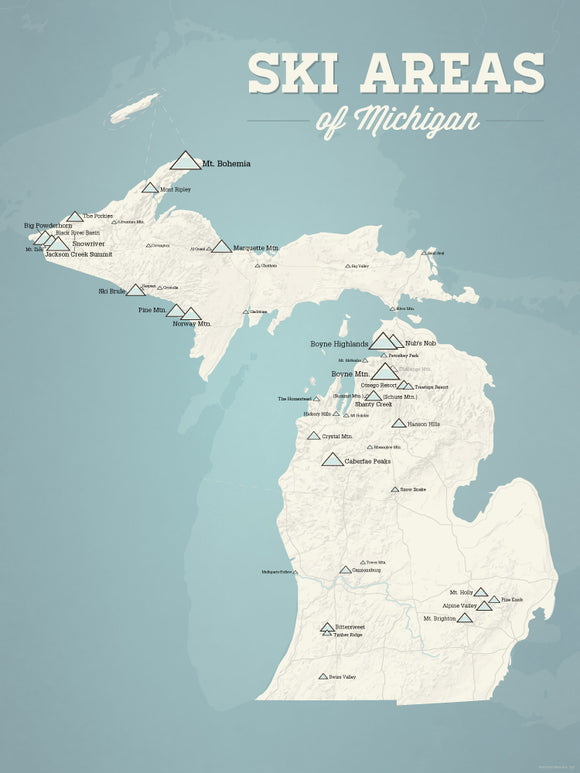 Michigan Ski Resorts Map 18x24 Poster