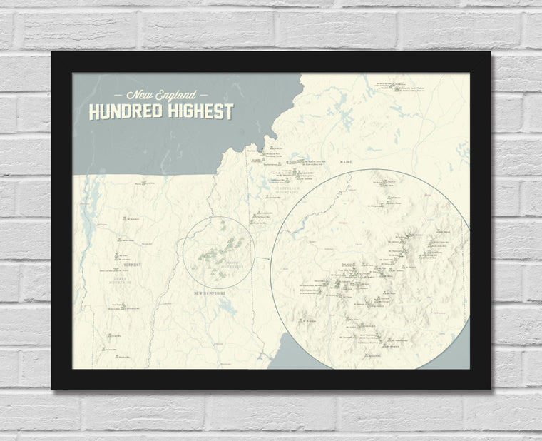 New England Hundred Highest Map 18x24 Poster