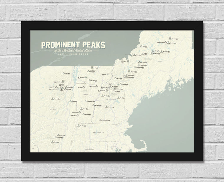 Northeast USA 2000' Prominence Peaks Map 18x24 Poster