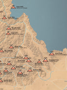 Idaho Mountain Range Highpoints Map Poster - camel & slate blue