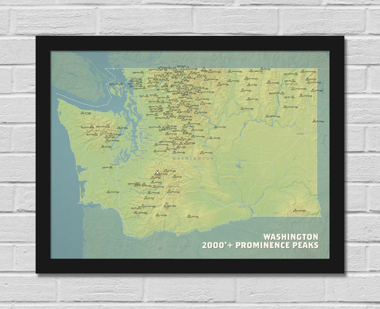 Washington 2000' Prominence Peaks Map 18x24 Poster