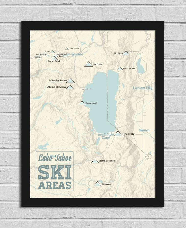 Lake Tahoe Ski Resorts Map 18x24 Poster