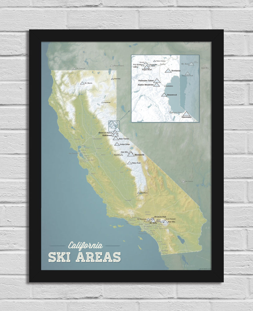 California Ski Resorts Map 18x24 Poster