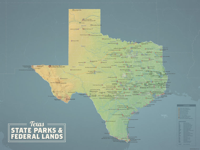 Texas State Parks & Federal Lands map poster - natural earth