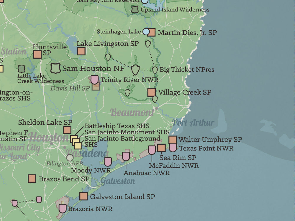 Texas State Parks & Federal Lands map poster - natural earth