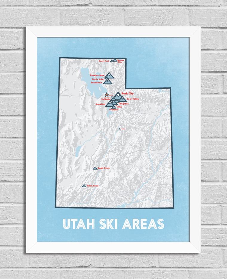 Utah Ski Resorts Map 18x24 Poster