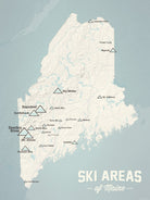 Maine Ski Resorts map poster - beige & opal blue