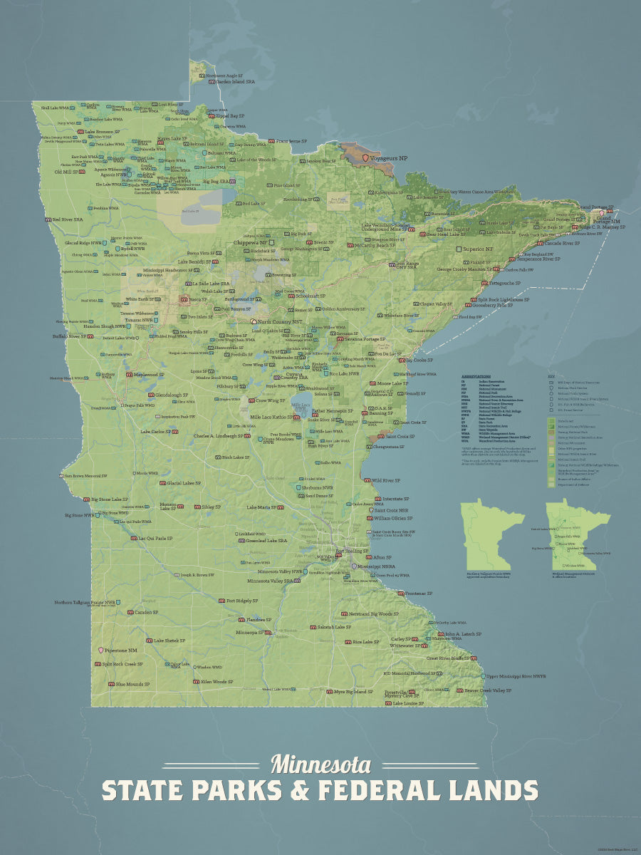 Minnesota State Parks, Federal Land, Public Land Map Poster - natural earth