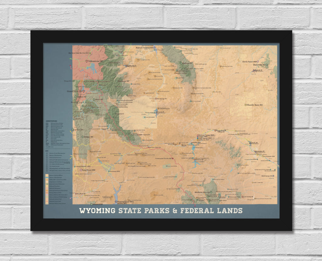Wyoming State Parks & Federal Lands Map 18x24 Poster