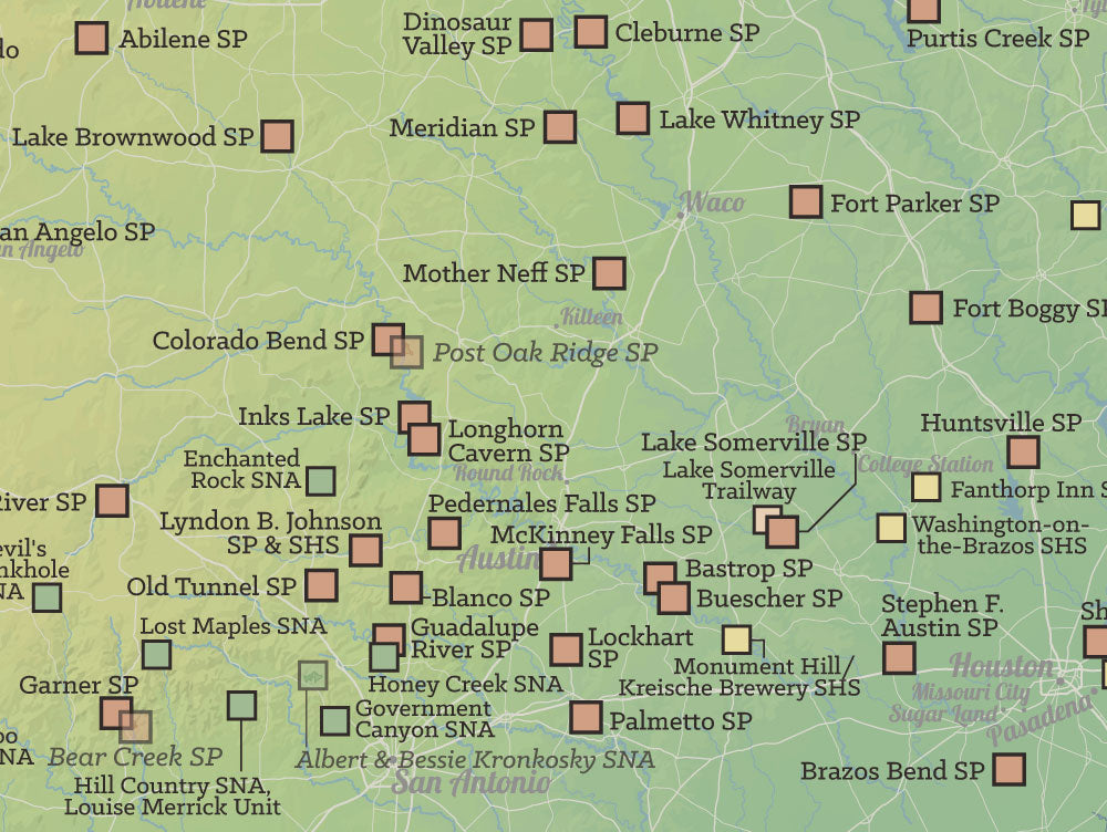 Texas State Parks Map Poster - natural earth