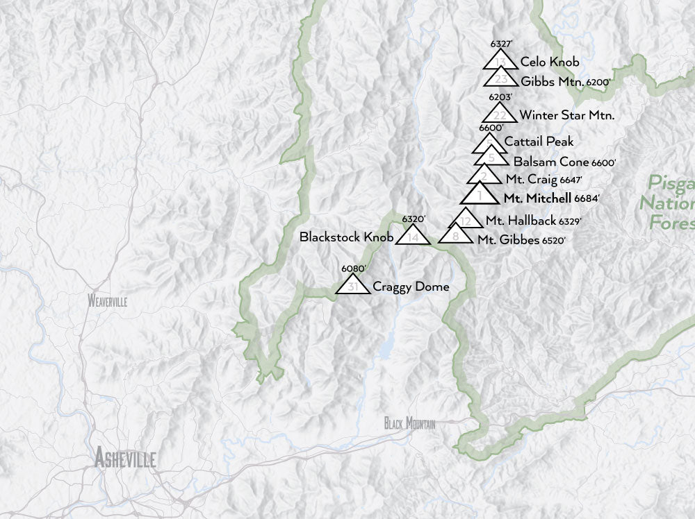 North Carolina 'Southern Sixers' / 'South Beyond 6000' Map Poster - gray