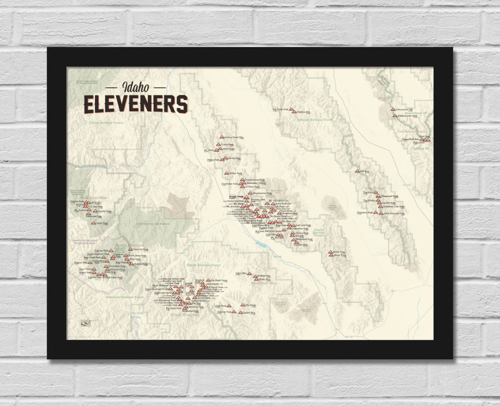 Idaho 11ers Map 18x24 Poster