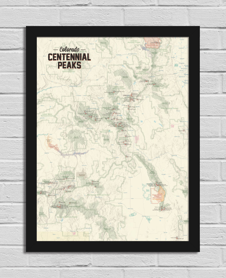Colorado 'Centennial Peaks' Map 18x24 Poster