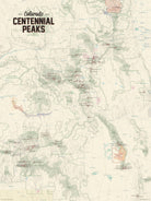 Colorado Centennial Peaks Map Poster - tan