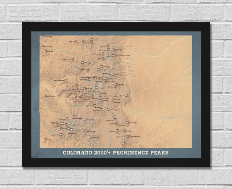 Colorado 2000' Prominence Peaks Map 18x24 Poster