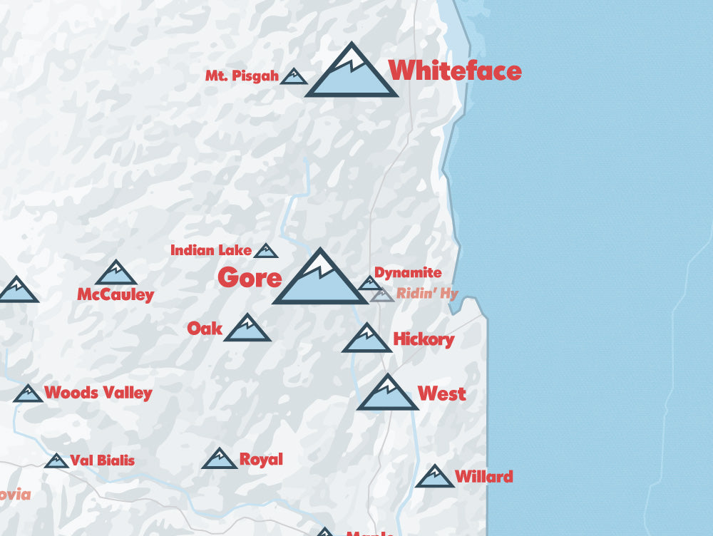 New York Ski Areas Resorts Map Poster - white & light blue