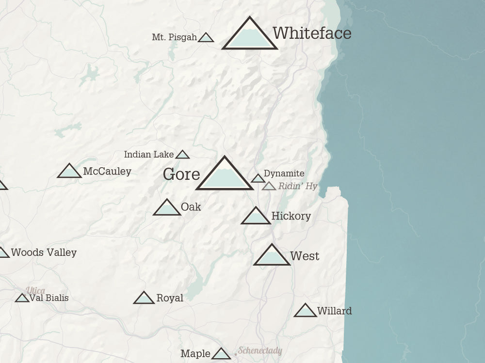 New York Ski Areas Resorts Map Poster - beige & opal blue