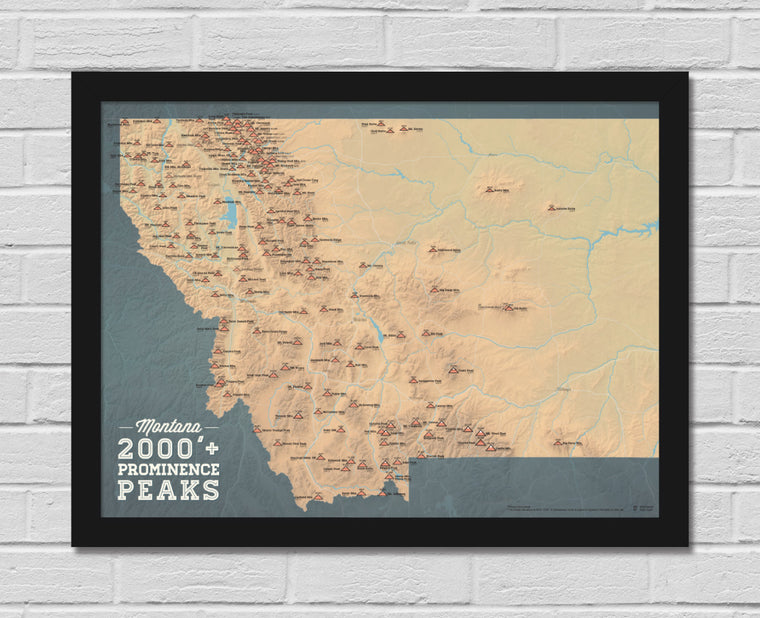 Montana 2000' Prominence Peaks Map 18x24 Poster