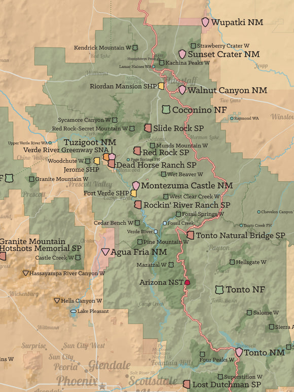 Arizona State Parks & Federal Lands map poster - camel & slate blue