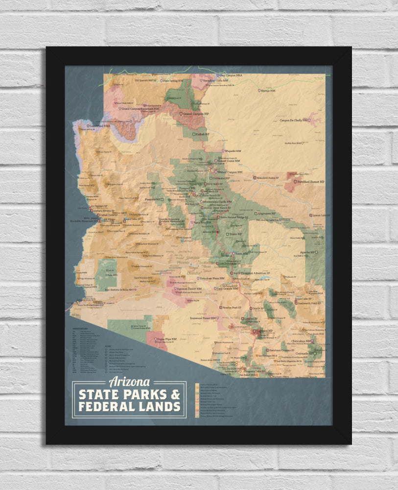 Arizona State Parks & Federal Lands Map 18x24 Poster