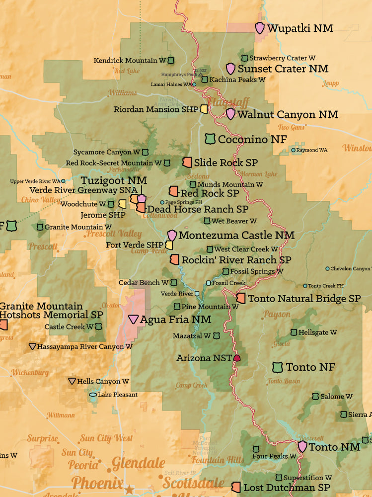Arizona State Parks & Federal Lands map poster - cream & orange