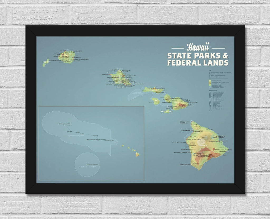 Hawaii State Parks & Federal Lands Map 18x24 Poster