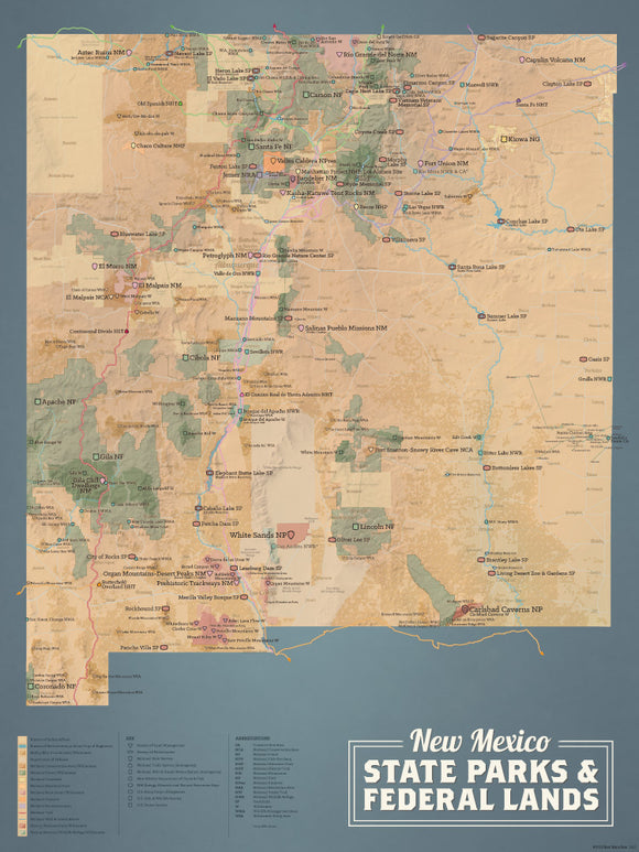 New Mexico State Parks & Federal Lands Map 18x24 Poster