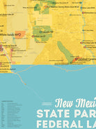 New Mexico State Parks & Federal Lands map poster - marigold & turquoise