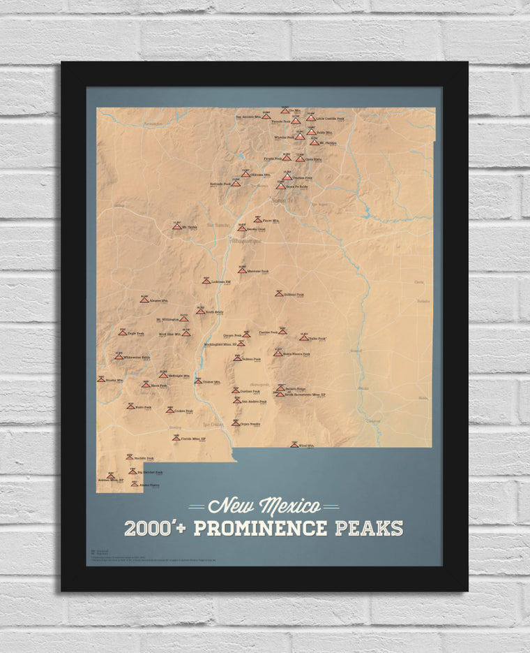 New Mexico 2000' Prominence Peaks Map 18x24 Poster