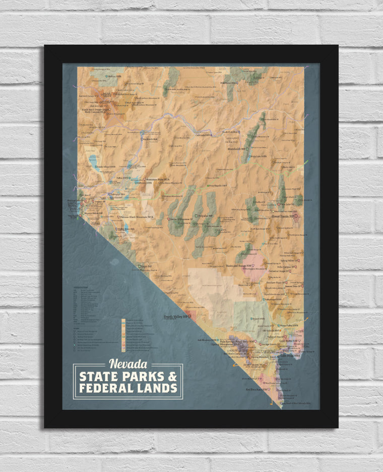 Nevada State Parks & Federal Lands Map 18x24 Poster