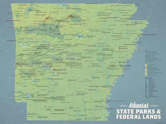Arkansas State Parks & Federal Lands Map 18x24 Poster
