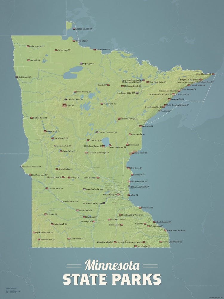 Minnesota State Parks Map Checklist Poster - natural earth