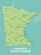 Minnesota State Parks Map Checklist Poster - green & aqua