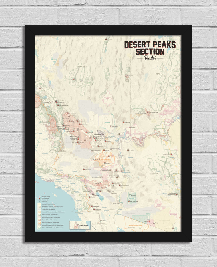 Desert Peaks Section Climbers' Checklist Map 18x24 Poster
