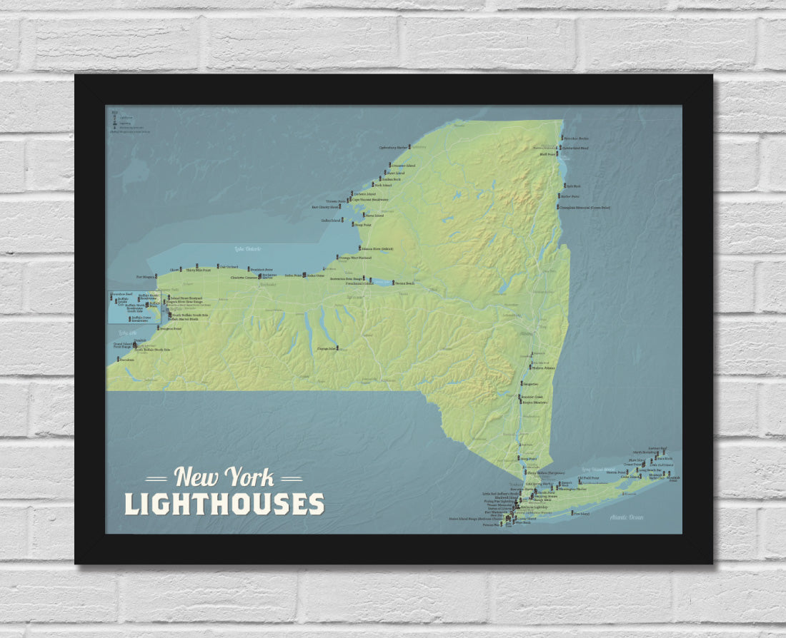 new york lighthouses checklist map poster