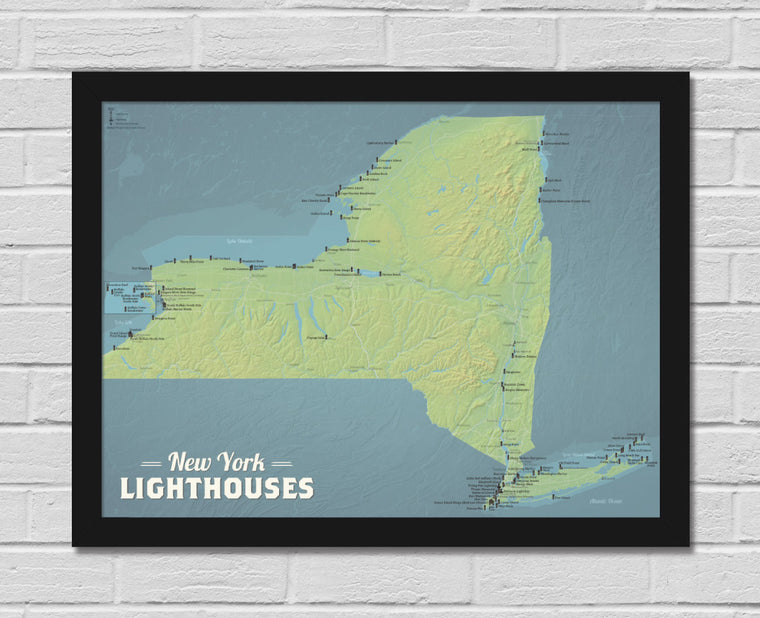 New York Lighthouses Map 18x24 Poster