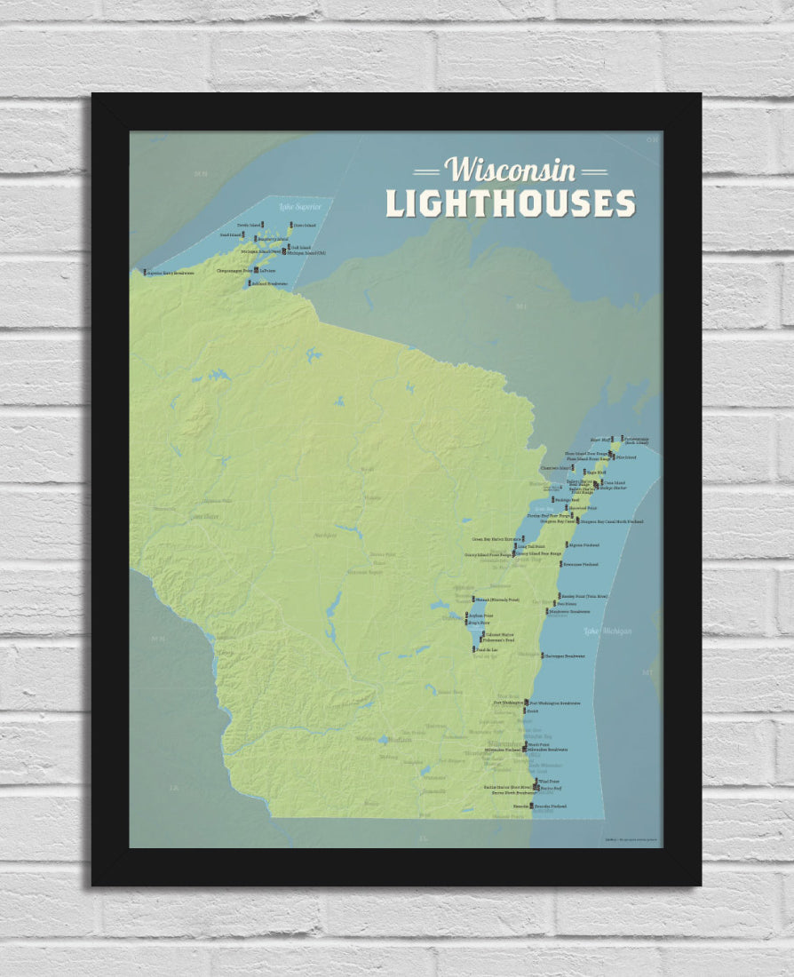 wisconsin lighthouses checklist map poster