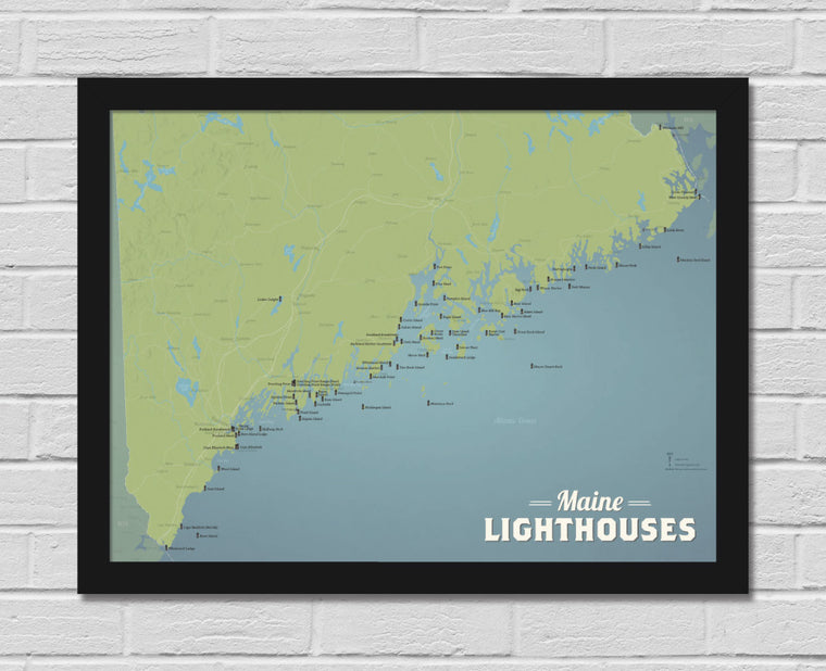 Maine Lighthouses Map 18x24 Poster