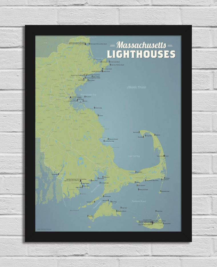 Massachusetts Lighthouses Map 18x24 Poster