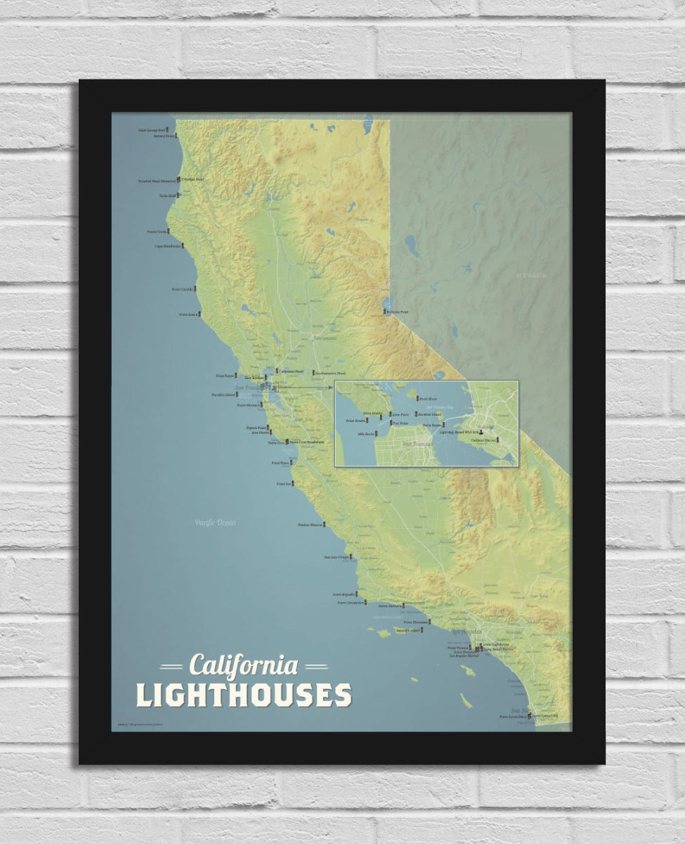 california lighthouses checklist map poster