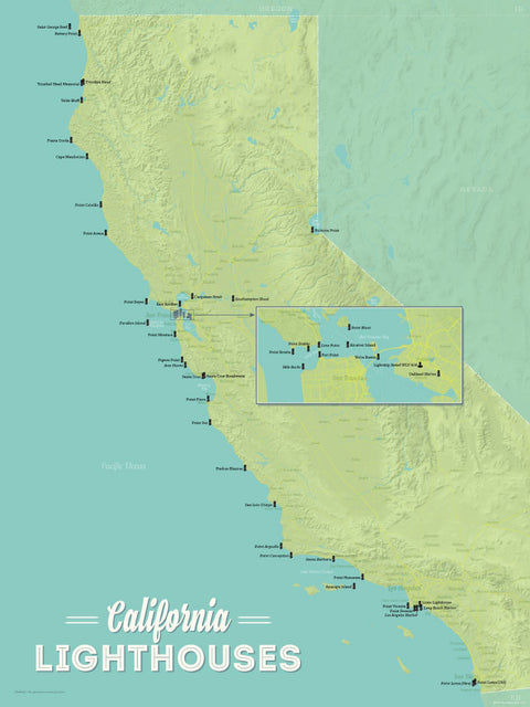 California Lighthouses Map 18x24 Poster | Best Maps Ever