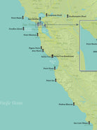 California Lighthouses Map Checklist Poster - green & aqua
