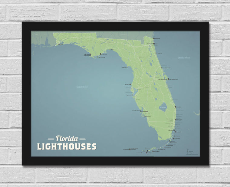 Florida Lighthouses Map 18x24 Poster